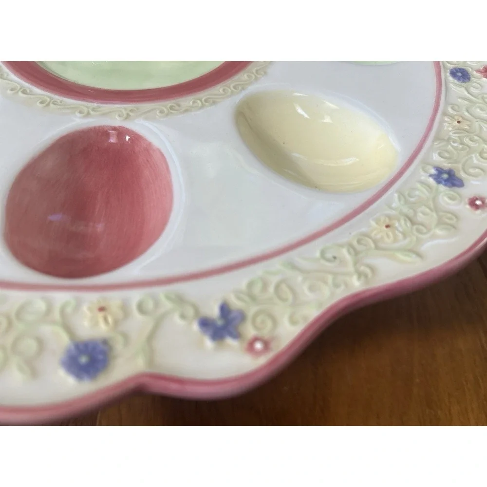 Easter Bunny Deviled Egg Plate Pastel Spring Platter 8 Eggs  11.5